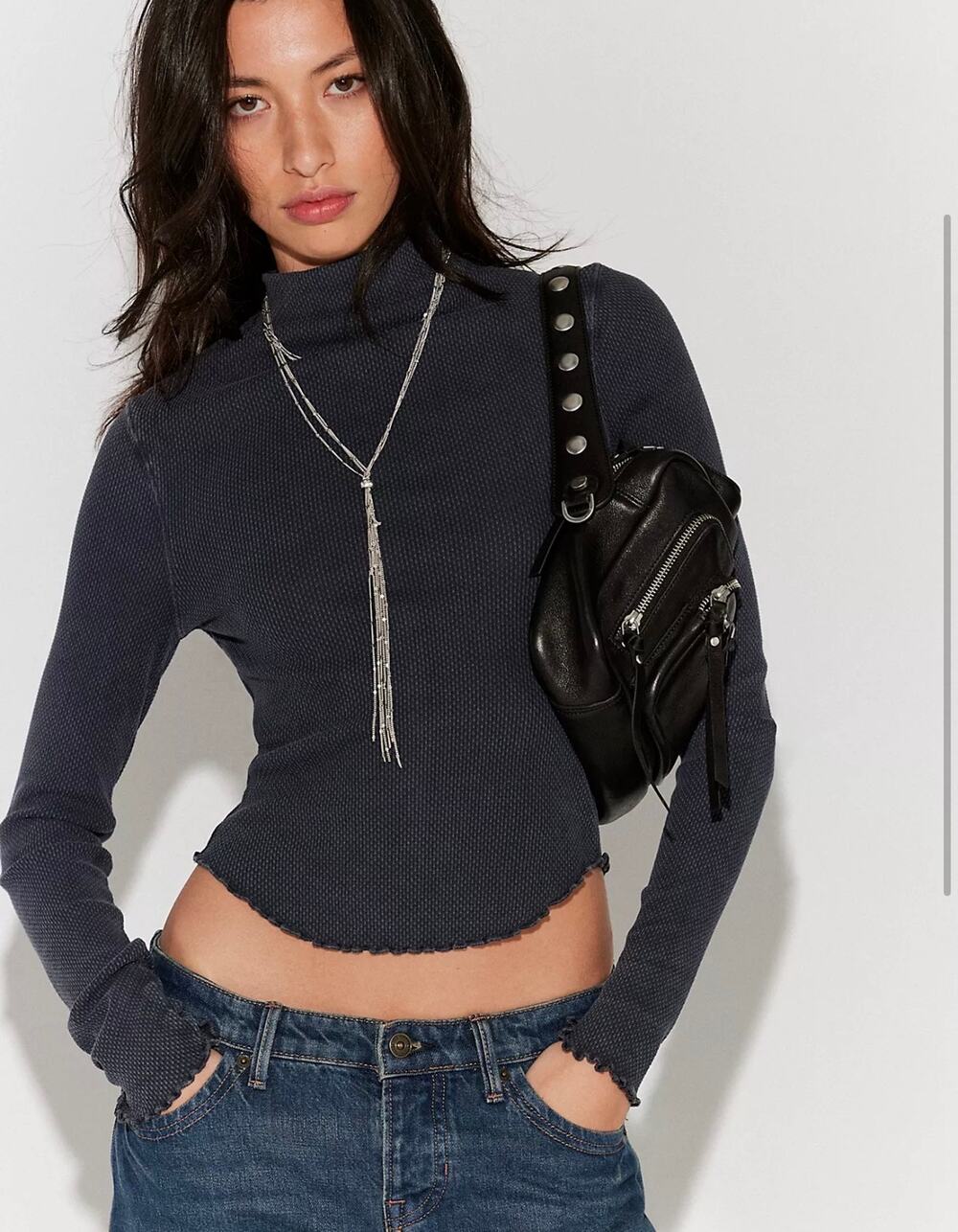We The Free Aria Turtleneck long sleeve thermal Grey Top Free People Size small